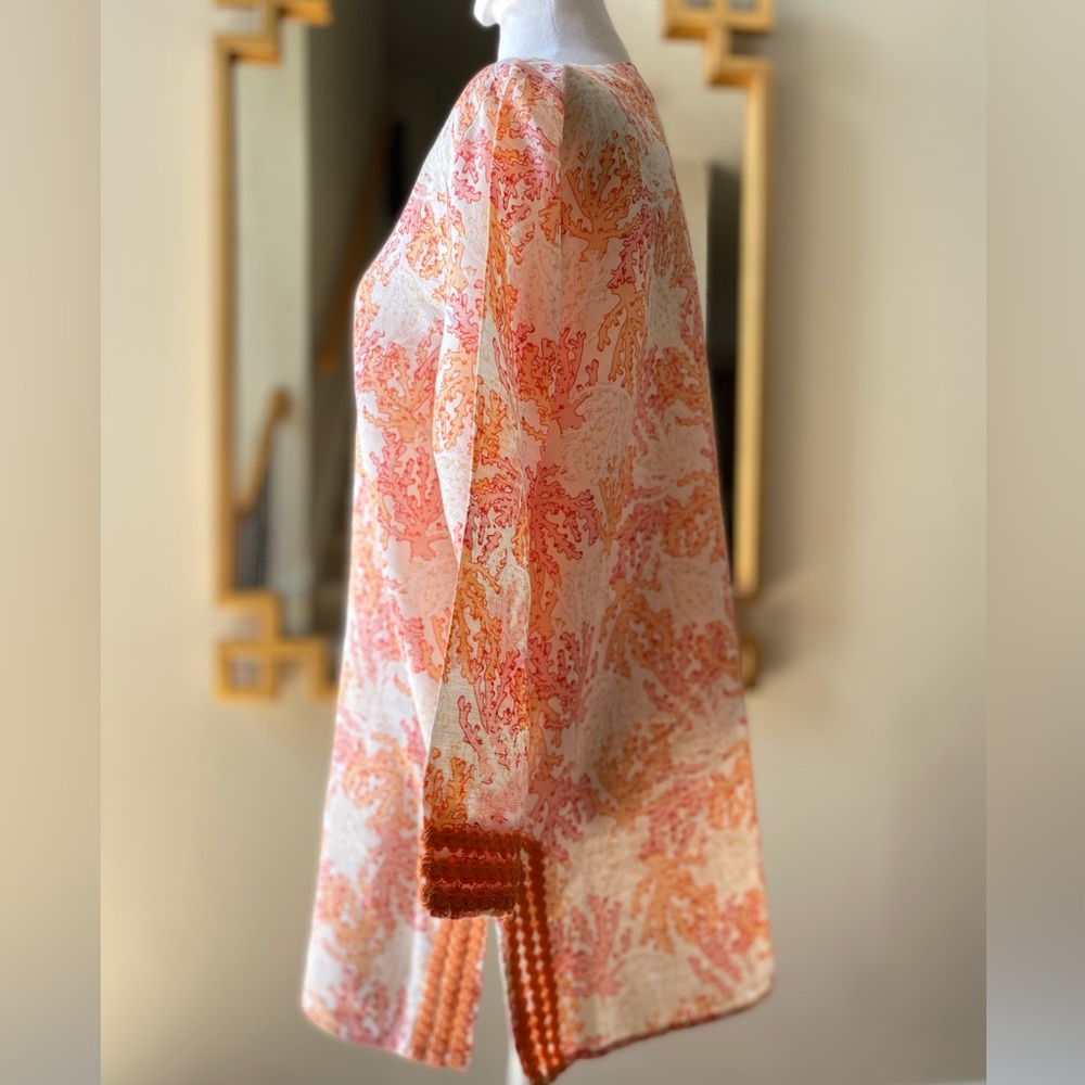 𪸠J. Jill sz.S Orangeâ Multi Linen Blend Coral Reef Print Tunic Top Blouse - Picture 7 of 16